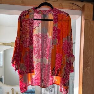 Vibrant Floral Open-Front Kimono